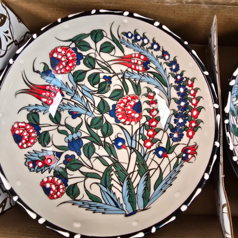Nakkas Cini Turkish Ceramic Bowls Set of 2 Handpainted Floral Blue White 6 inch‎